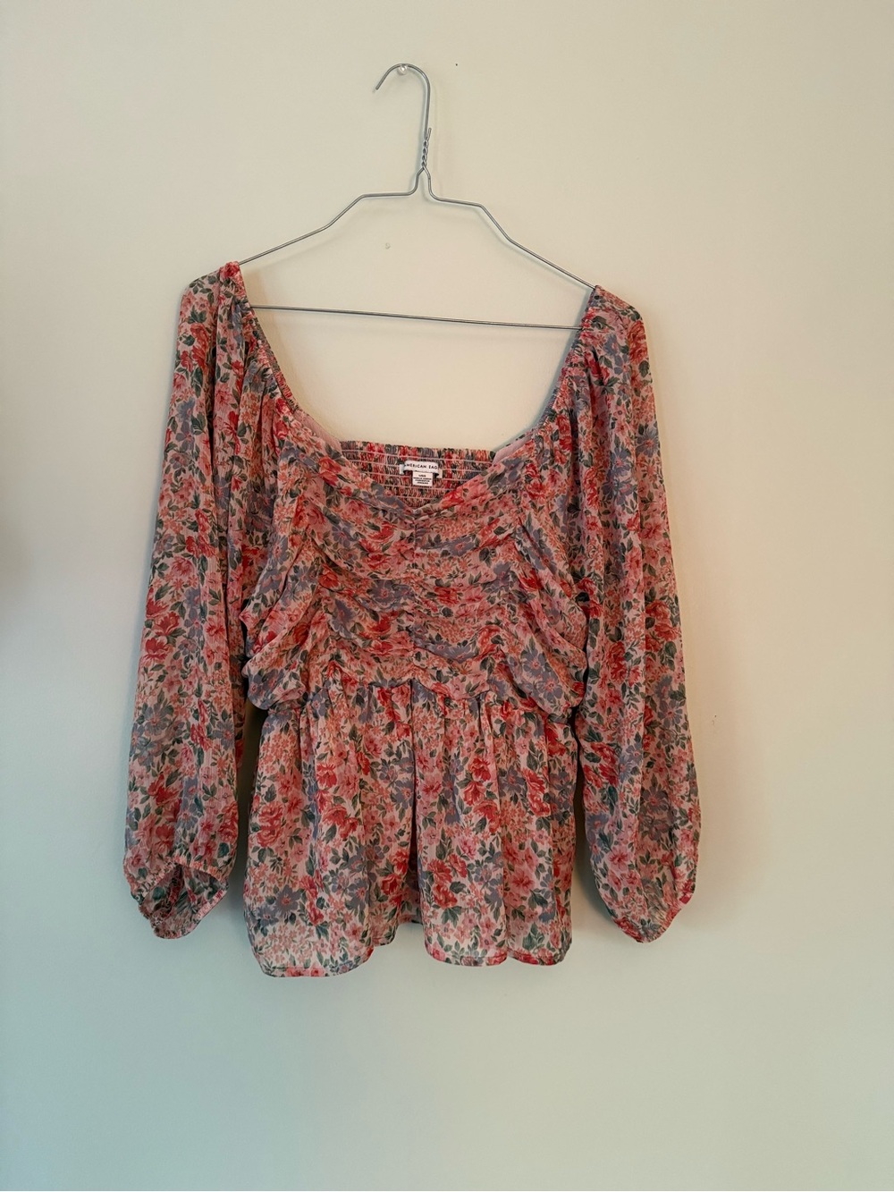 American Eagle Outfitters Pink Multi Floral Peasant Top